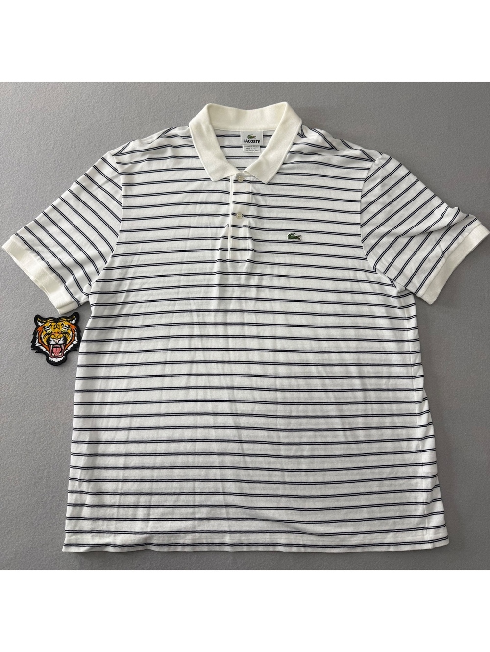 258/623 Lacoste Men’s 2XL Striped Polo Shirt White Navy Classic Fit Peru